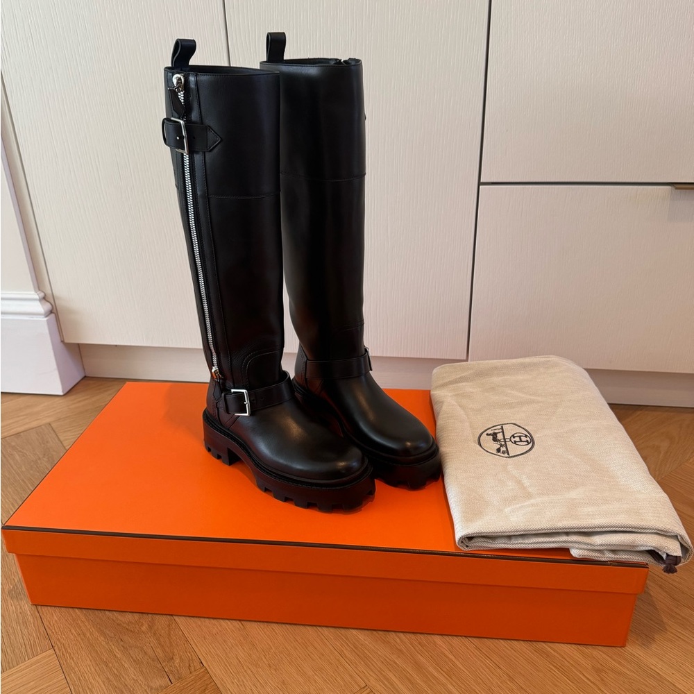 Black Leather Knee-High Boots